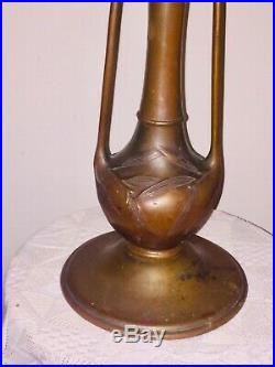 1920's Antique Eight panel Slag Glass Lamp with Bronze base