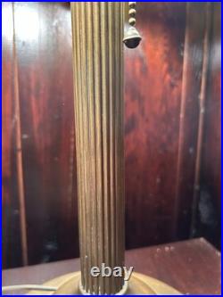 1920's Antique Table Lamp, Green Glass Slag Panels, Overlay Design, Orig Brass Base 1920's Antique Table Lamp, Green Glass Slag Panels, Overlay Design, Orig Brass Base