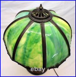 1920's Art Deco FIGURAL WOMAN Lamp with GREEN SLAG GLASS SHADE 23 Tall
