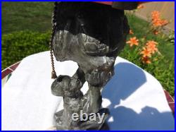 1920's Art Deco Table Lamp with Red Slag Glass Shade Hemera Greek Goddess Light