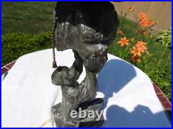 1920's Art Deco Table Lamp with Red Slag Glass Shade Hemera Greek Goddess Light