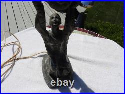 1920's Art Deco Table Lamp with Red Slag Glass Shade Hemera Greek Goddess Light