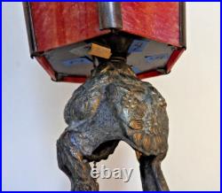 1920's Art Deco Table Lamp with Red Slag Glass Shade Hemera Greek Goddess Light