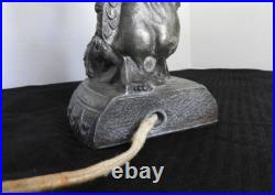 1920's Art Deco Table Lamp with Red Slag Glass Shade Hemera Greek Goddess Light