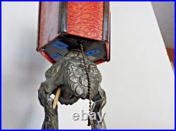 1920's Art Deco Table Lamp with Red Slag Glass Shade Hemera Greek Goddess Light