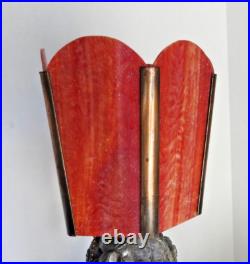 1920's Art Deco Table Lamp with Red Slag Glass Shade Hemera Greek Goddess Light