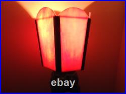 1920's Art Deco Table Lamp with Red Slag Glass Shade Hemera Greek Goddess Light