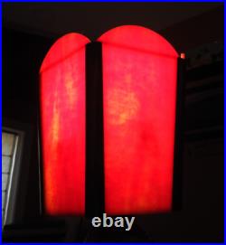 1920's Art Deco Table Lamp with Red Slag Glass Shade Hemera Greek Goddess Light