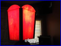 1920's Art Deco Table Lamp with Red Slag Glass Shade Hemera Greek Goddess Light