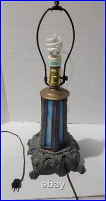 1920's EF & EF INDUSTRIES INC. TABLE LAMP Slag Blue Glass 3 Way Light RARE