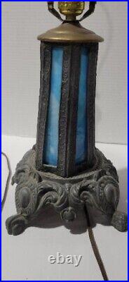 1920's EF & EF INDUSTRIES INC. TABLE LAMP Slag Blue Glass 3 Way Light RARE