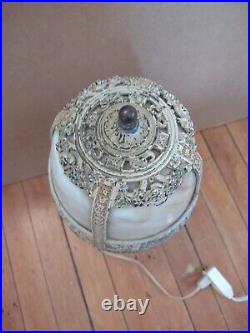 1920's Edward Miller Custard Slag Glass Cast Metal Frame Table Lamp 15