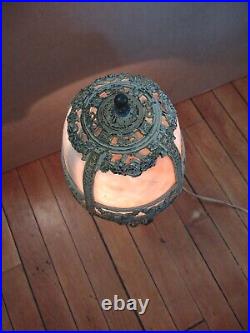 1920's Edward Miller Custard Slag Glass Cast Metal Frame Table Lamp 15