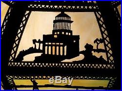 1920's Grant's Tomb & Statue of Liberty New York Curved Slag Glass Hanging Lamp