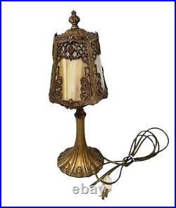1920's Slag Glass Cast Metal Frame Table Lamp 15 Custard Panels Rewired READ 1920's Slag Glass Cast Metal Frame Table Lamp 15 Custard Panels Rewired READ