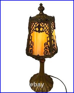 1920's Slag Glass Cast Metal Frame Table Lamp 15 Custard Panels Rewired READ 1920's Slag Glass Cast Metal Frame Table Lamp 15 Custard Panels Rewired READ