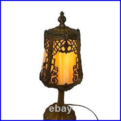 1920's Slag Glass Cast Metal Frame Table Lamp 15 Custard Panels Rewired READ 1920's Slag Glass Cast Metal Frame Table Lamp 15 Custard Panels Rewired READ