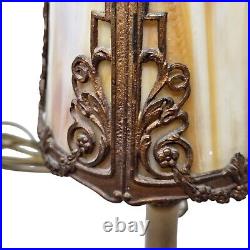 1920's Slag Glass Cast Metal Frame Table Lamp 15 Custard Panels Rewired READ 1920's Slag Glass Cast Metal Frame Table Lamp 15 Custard Panels Rewired READ