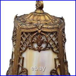 1920's Slag Glass Cast Metal Frame Table Lamp 15 Custard Panels Rewired READ 1920's Slag Glass Cast Metal Frame Table Lamp 15 Custard Panels Rewired READ