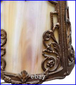 1920's Slag Glass Cast Metal Frame Table Lamp 15 Custard Panels Rewired READ 1920's Slag Glass Cast Metal Frame Table Lamp 15 Custard Panels Rewired READ
