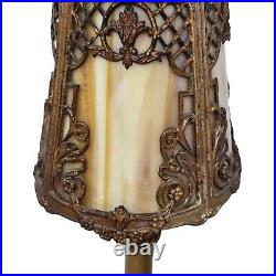 1920's Slag Glass Cast Metal Frame Table Lamp 15 Custard Panels Rewired READ 1920's Slag Glass Cast Metal Frame Table Lamp 15 Custard Panels Rewired READ