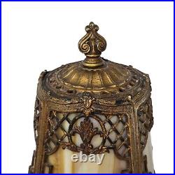 1920's Slag Glass Cast Metal Frame Table Lamp 15 Custard Panels Rewired READ 1920's Slag Glass Cast Metal Frame Table Lamp 15 Custard Panels Rewired READ