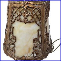 1920's Slag Glass Cast Metal Frame Table Lamp 15 Custard Panels Rewired READ 1920's Slag Glass Cast Metal Frame Table Lamp 15 Custard Panels Rewired READ