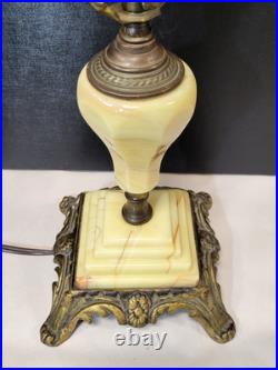 1920s-1930s Houze/Akro Agate Custard Slag Glass Table Lamp Art Deco Skyscraper