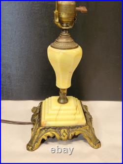 1920s-1930s Houze/Akro Agate Custard Slag Glass Table Lamp Art Deco Skyscraper