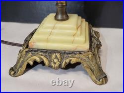 1920s-1930s Houze/Akro Agate Custard Slag Glass Table Lamp Art Deco Skyscraper