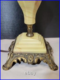 1920s-1930s Houze/Akro Agate Custard Slag Glass Table Lamp Art Deco Skyscraper