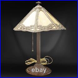 1920s-1930s Traditional Lamp with 8-sided Slag Glass Shade