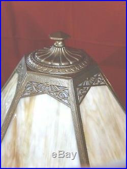 1920s ART DECO 2-LIGHT TABLE LAMP With SLAG GLASS SHADE MILLER