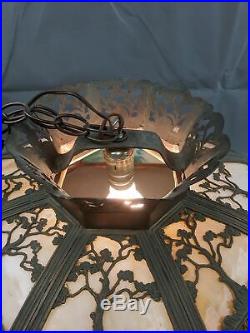 1920s Grants Tomb & Statue of Liberty New York Curved Slag Glass Hanging Lamp