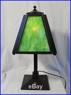 1920s MISSION ARTS & CRAFTS LAMP With SLAG GLASS SHADE