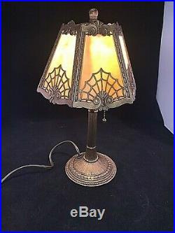 1920s Miller Spider Web Boudoir Slag Glass Lamp