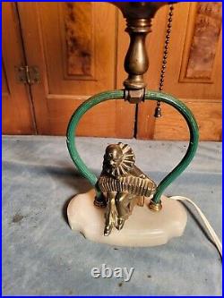 1920s Slag Glass Lamp With Harlequin Playing Instrument