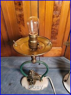 1920s Slag Glass Lamp With Harlequin Playing Instrument