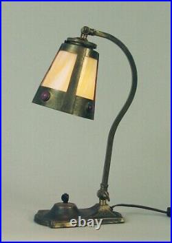1920s Table/Desk Lamp With Arts & Crafts Mission, Slag Glass, Jeweled Shade 1920s Table/Desk Lamp With Arts & Crafts Mission, Slag Glass, Jeweled Shade