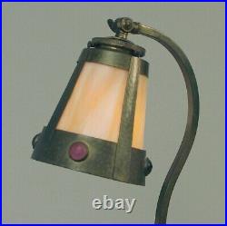 1920s Table/Desk Lamp With Arts & Crafts Mission, Slag Glass, Jeweled Shade 1920s Table/Desk Lamp With Arts & Crafts Mission, Slag Glass, Jeweled Shade