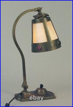 1920s Table/Desk Lamp With Arts & Crafts Mission, Slag Glass, Jeweled Shade 1920s Table/Desk Lamp With Arts & Crafts Mission, Slag Glass, Jeweled Shade