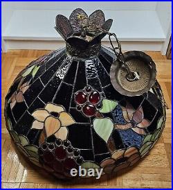 1920s Tiffany Style Slag Leaded Stained Glass Hanging Pendant Fruit Chandelier 1920s Tiffany Style Slag Leaded Stained Glass Hanging Pendant Fruit Chandelier