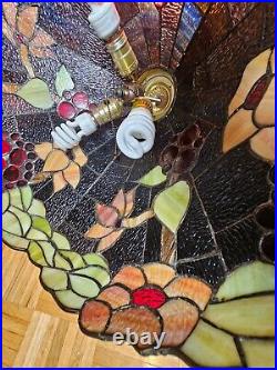 1920s Tiffany Style Slag Leaded Stained Glass Hanging Pendant Fruit Chandelier 1920s Tiffany Style Slag Leaded Stained Glass Hanging Pendant Fruit Chandelier