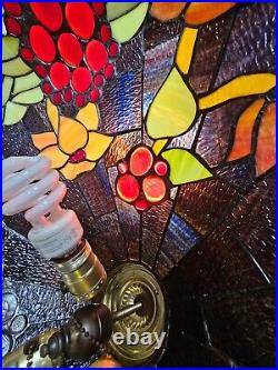 1920s Tiffany Style Slag Leaded Stained Glass Hanging Pendant Fruit Chandelier 1920s Tiffany Style Slag Leaded Stained Glass Hanging Pendant Fruit Chandelier