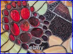 1920s Tiffany Style Slag Leaded Stained Glass Hanging Pendant Fruit Chandelier 1920s Tiffany Style Slag Leaded Stained Glass Hanging Pendant Fruit Chandelier