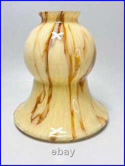 1930 Art Deco Loetz Trumpet Cream Cased Marbled Glass Lamp Light Shade Slag Bell