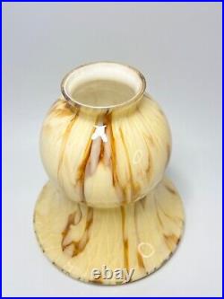 1930 Art Deco Loetz Trumpet Cream Cased Marbled Glass Lamp Light Shade Slag Bell
