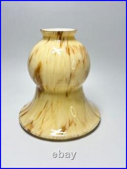1930 Art Deco Loetz Trumpet Cream Cased Marbled Glass Lamp Light Shade Slag Bell