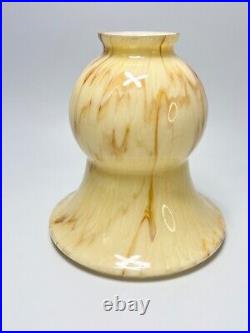 1930 Art Deco Loetz Trumpet Cream Cased Marbled Glass Lamp Light Shade Slag Bell