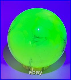 1930 Art Deco Vaseline Uranium Cased Marbled Slag Glass Lamp Shade Globe Ball #2